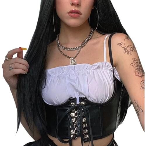 Womens Chest Support Vest, Solid Color Metal Buckle Lace PU leather Tight Camisole Multi Occasion