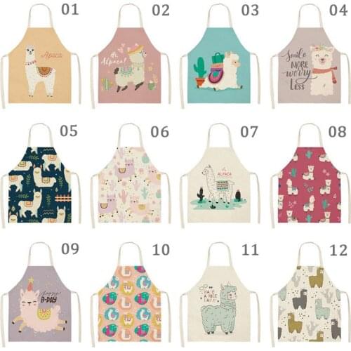 1pc Cotton Linen Alpaca llama Printed Apron Cartoon Animal Sleeveless Aprons Kitchen Pinafore Household Cooking Baking Waist Bib