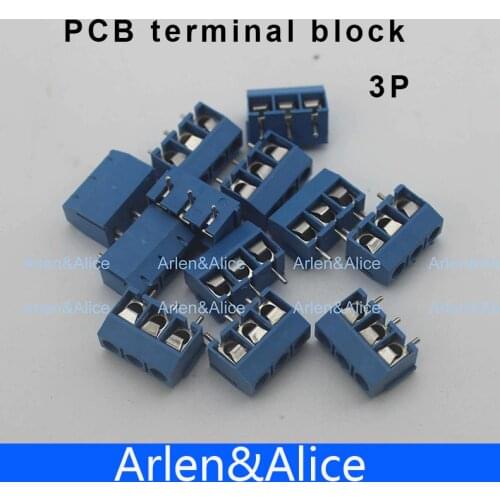 100 pcs 3 Pin Screw blue PCB Terminal Block Connector 5mm Pitch