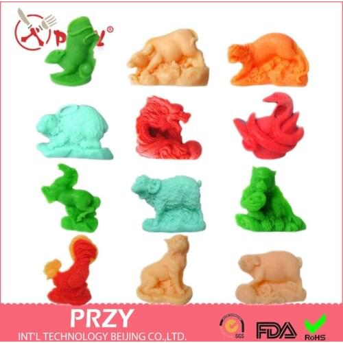 12pcs Chinese Zodiac Soap Silicone Mold by Handmade, Cake Decorating Tools,cupcake , DIY Fondant Chocolate Mold Animal Mold PRZY