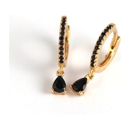 18K gold 100% Authentic 925 Sterling silver Black/White CZ Set Waterdrop Hoop Huggie Earrings jEWELRY tle2163