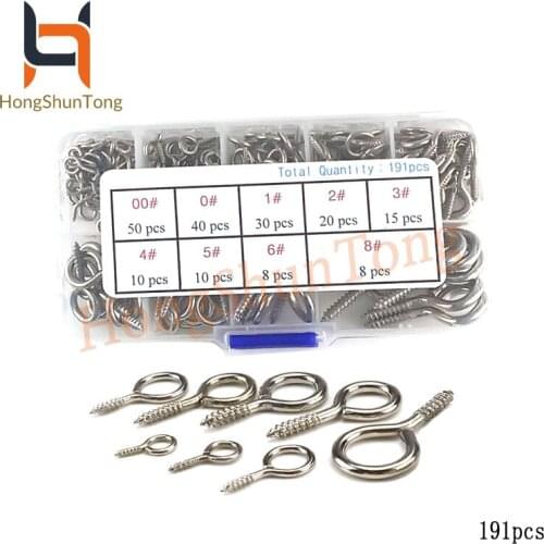 191pcs Small Screw Eye Nickel Plated Metal Cup Hooks Eye Shape Screw combination set Hooks Self-tapping Screws Hooks Ring