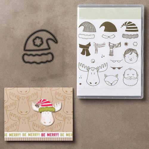 2021 Christmas Hat Elk Old Man Cutting Dies and Clear Silicone Stamps Seal DIY Scrapbooking Photo Album Decorative Sheets Mould