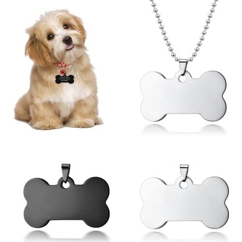 3PCS Pet Tag Blank Stainless Steel Bone Shape Dog Personalized Tag Cat Tag with Chain for Cat Puppy