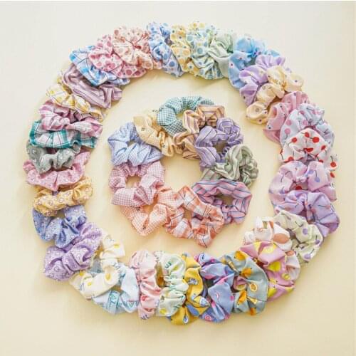 2021 Summer Macaroon Cream Color Hair Accessories Cute Fruit Daisy Prints Scrunchies Pack 5pcs Kawaii Hair Bands For Children