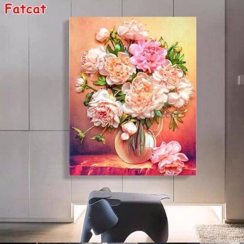 5D Diamond Painting Pink Peony Flower Vase Cross Stitch Kit Diamond Embroidery Full Square/Round Drill Home Decor Gift PP1836