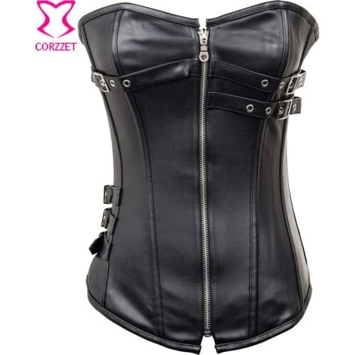 6XL Punk Black Faux Leather Corset Sexy Gothic Corpetes e Espartilhos Steampunk Clothing Corselet Plus Size Corsets and Bustiers