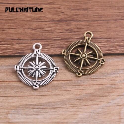 8PCS 25*29mm Two Color Metal Alloy Compass Charms Jewelry Pendant Charms P6632