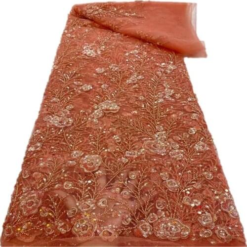 African Lace Fabric Handmade Beads Embroidery French Mesh Lace Fabric Sequins Embroidery Wedding Dress Sewing design r66-20