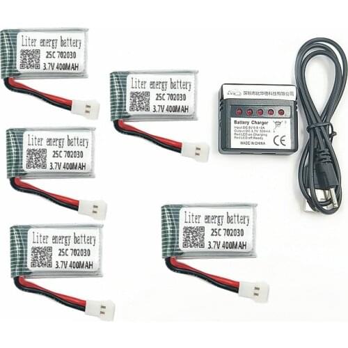 5pcs 3.7V 400mAh 702030 25C For Eachine E55 FQ777 FQ17W Battery With 1 to 5 Charger Cable For RC Quadcopter Spare Part