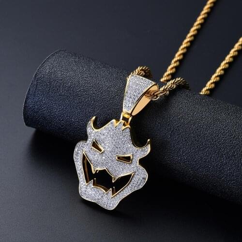Freewear Iced Out Mask Pendant NecklaceHigh Quality CZ Brass Pendant Necklace Hip Hop Choker Tennis chain Jewelry Gift