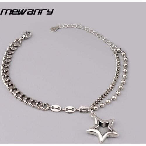 MEWANRY 925 Sterling Silver Bracelets for Women New Fashion Hip Hop Vintage Unique Chain Design Hollow Star Punk Party Jewelry