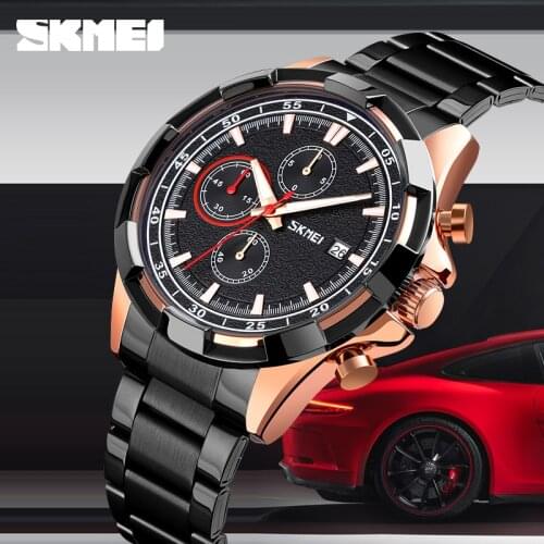 Top Men Quartz Watch Stainless Steel Mens Watches Luxury Fashion Stopwatch Date Display Wristwatches Original Brand SKMEI Hour