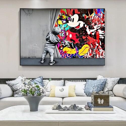 Disney Graffiti Mickey Mouse Donald Duck Canvas Painting Posters Prints Wall Street Art Pictures for Living Room Decor Cuadros
