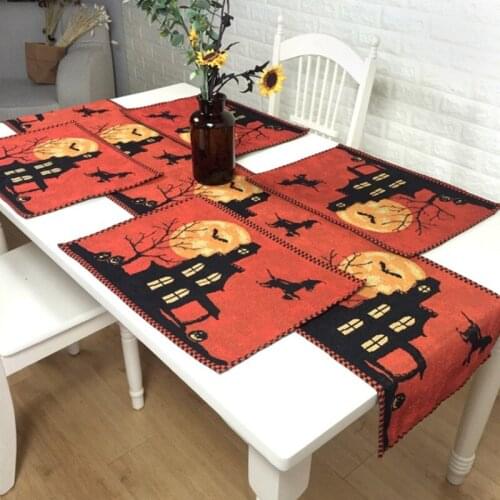 European and American Halloween Table Runner Tablecloth Classic Jacquard Woven Fabric Placemat Dinning Table Decoration