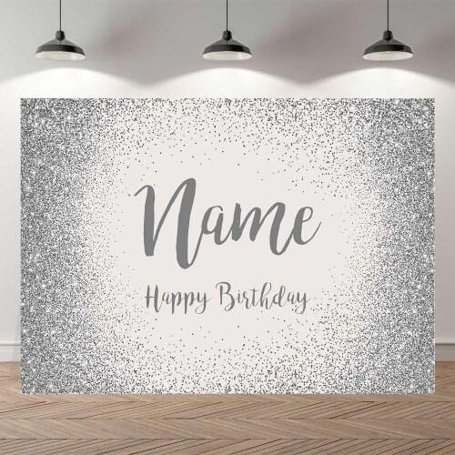 New Bon Anniversaire Customize Background Sliver Glitter Photo Booth Backdrop Banner Happy Birthday Party Decoration Photocall