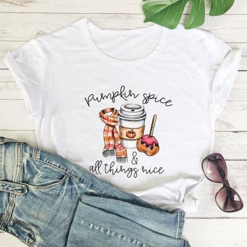 Pumpkin Spice & All Things Nice T-Shirt Vintage Autumn Thanksgiving Tshirt Aesthetic Women Fall Season Holidays Tee Shirt Top