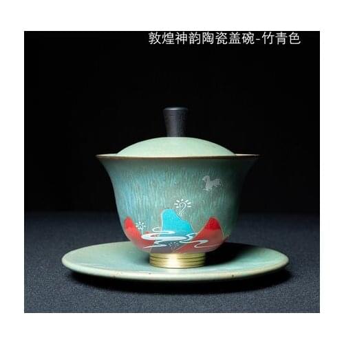 Ceramic Dunhuang Kiln Change Painted Cover Bowl Teacup Gaiwan Single Cup Tea Bowl Kung Fu Red Tea Puer Tea Teaware Tea Ceremony