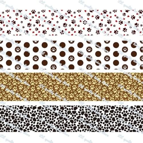 22mm-75mm Dog paw printed grosgrain ribbon DIY handmade material Wedding Party Decoration 50 yards