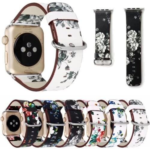 National Floral Printed Leather Loop for iwatch Strap for Apple Watch Series 3 2 1 Band 38MM 42mm Flower Wrist Bracelet