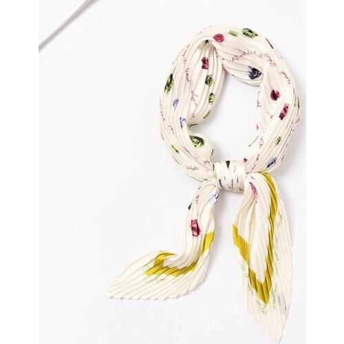 Summer Women Cartoon Pleated Scarf Small Silk Print Bandana Kerchief Elegant Neckwear Decorated Headband [3988]