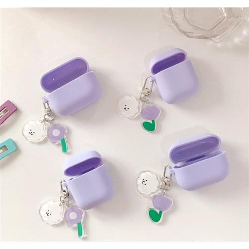 Cute Purple Silicone Cover With Keychain For Airpods pro 3 New Wireless Bluetooth Soft Earphone Case For Airpods 2 Accessories