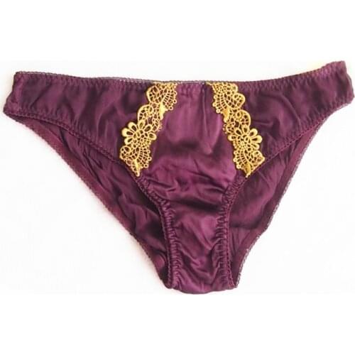 Fashion sexy cutout embroidery pure silk womens trigonometric silk panties