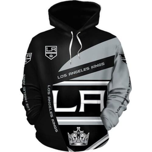 Los Angeles mens Fashion 3D Hoodie Black Gray Stitching Metal Crown Print Kings Cool Outdoor Sweatshirts