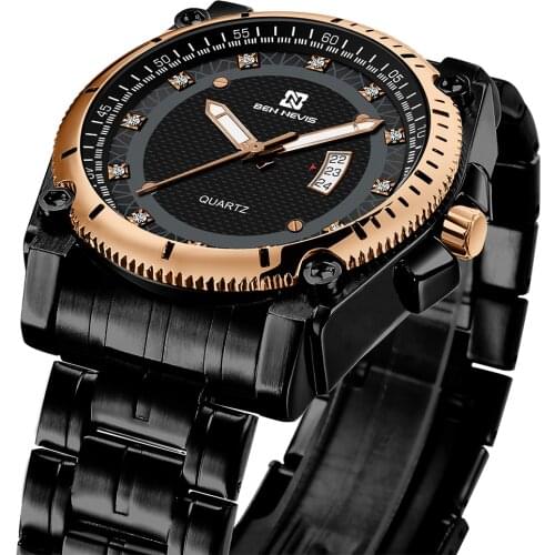 BEN NEVIS Fashion Mens CZ Black Dial Quartz Watches 2021 Calendar Display Waterproof Luxury Top Brand Relogio Masculino
