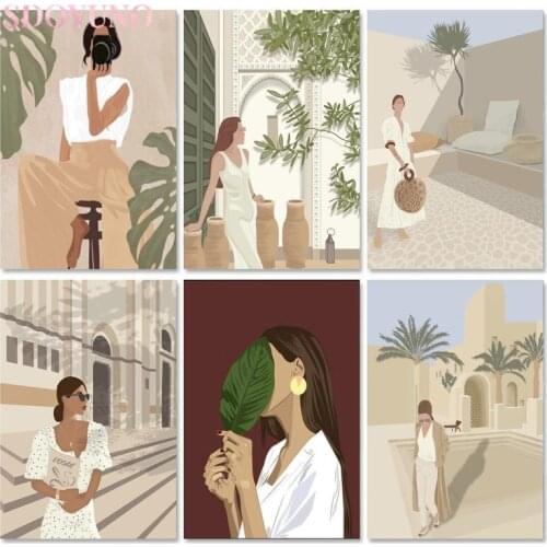 SDOYUNO Oil Painting Girl HandPainted Kits Drawing Canvas DIY Pictures By Numbers Girl Portrait Home Decor Gift