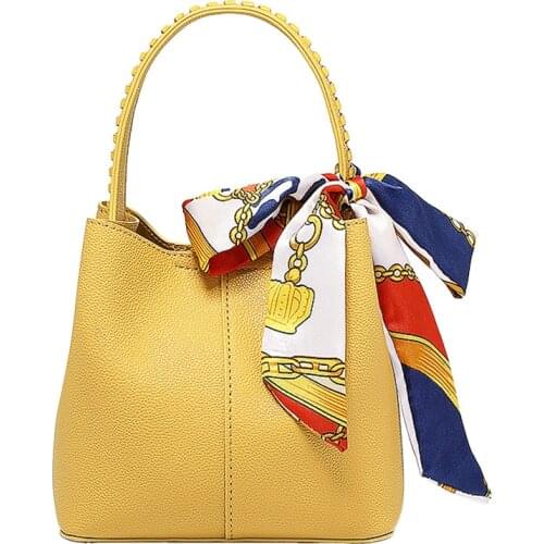 2021 New Fashion Leather Handbags Women Bucket Designer Shoulder Bags Female Yellow Crossbody Messenger Bags