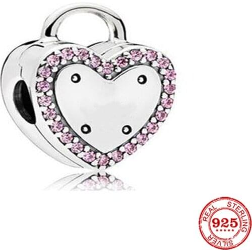 New Original Silver Color Pink Lock Clip Diy Bead Fit European Pandora Charms Bracelet Bangles Diy Jewelry P640