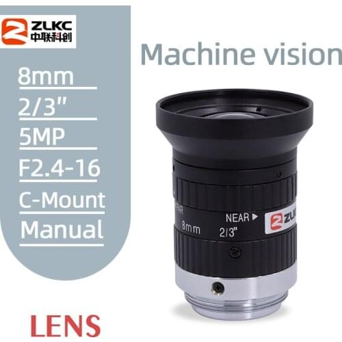 FA Lens 8mm 5Megapixel Fixed Focal Lens F2.4 2/3-inch Indusrial Camera lens c mount suitable Low Distortion Machine Vision Lens