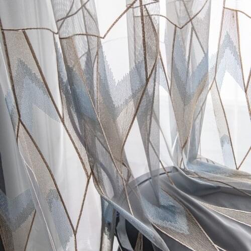 Nordic Geometric Sheer Tulle Curtain for Bedroom White Delicate Embroidered Transparent Curtain Balcony Window Drape