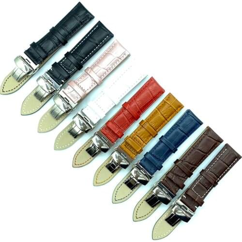 Genuine Leather 12 14 15 16 17 18 19 20 21 22 23 24mm Watch Band Bamboo Pattern Retro Watch Strap Butterfly Buckle Belt Bracelet