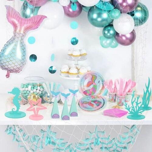 Mermaid Birthday Party Disposable Tableware Under the Sea Balloons Garland Plate Banner Cup Baby Shower Birthday Party Supplies