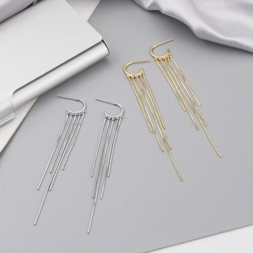 925 Sterling Silver Curve Long Chain Tassel Earrings Multi-layer Chain Geometry Earrings For Wome Jewelry S-E1173