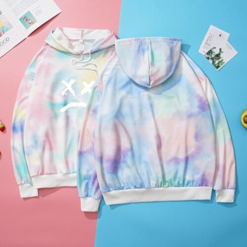 Tie Dye Women Cartoon Print Harakuju Hooded Sweatshirts 2021 Summer Plus Size Kawaii Pullover Hoodies Kawai Drawstring Clothing