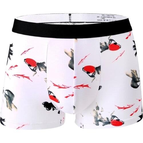 Fashion Youth Man Modal Fabric Soft Boxers Middle Waist Breathable U Pouch Bag Male Underwear Pattern Print Mens Underpants Cueca Calzoncillos