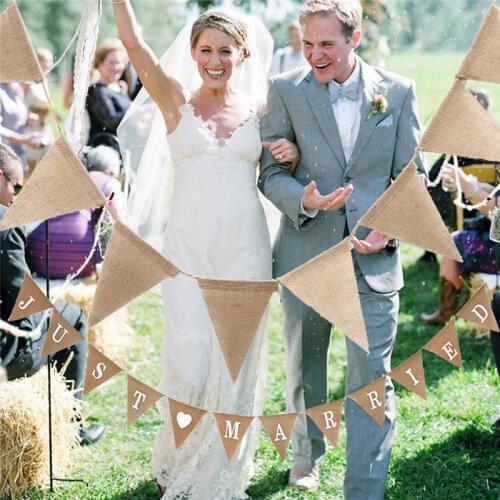 Vintage Jute Burlap Bunting white Love Heart Banners for DIY Party Wedding Banner Boy and girl JUST MARRIED Garland Tent Decor