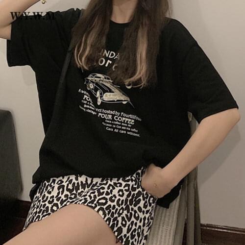 WYWM Summer Retro Tshirt Casual Letter Print Women Tees O-Neck Loose T-Shirts Female Short Sleeve Oversize Streetwear Tops