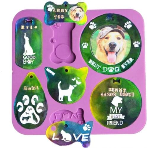 Dog Tag Epoxy Resin Mold Pet Pendant Silicone Mould Crafts Jewelry Keychain Making Tools