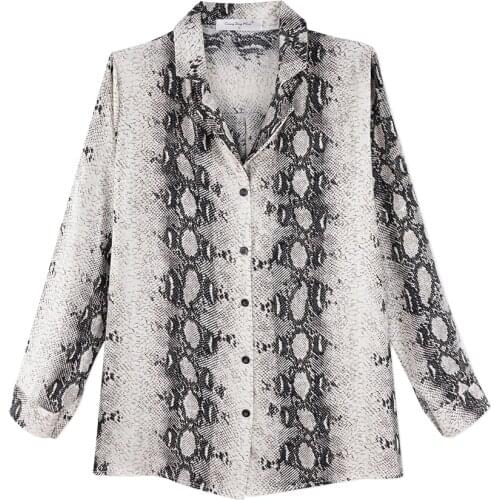 Neatie kiddie Fashion Snake Print OL Casual Blouse Shirt Notched Collar Long Sleeve Tops for Women Loose Spring Blusas