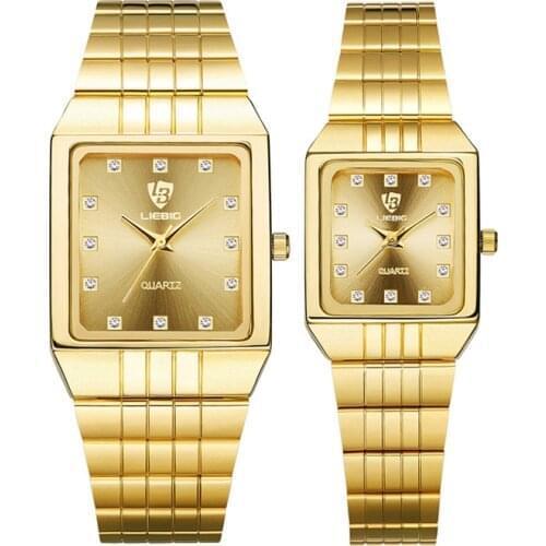 Golden Quartz Watch Men Women Luxury Watches relogio masculino Luxury Gold Bracelet Wrist Watches Steel Female Male Clock 8808