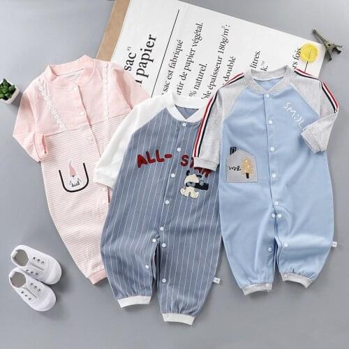 0-12 Months Cotton Baby Long Sleeve Jumpsuit Striped Cartoon Infant Girls Clothes Newborn Boy Rompers Pajamas 2021 Summer Autumn