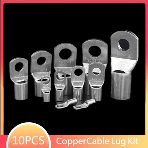 1/10Pcs Copper Cable Lug Kit Bolt Hole Tinned Cable lugs Battery Terminals copper nose Wire Connector SC10-8 SC50-10 SC120-12