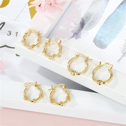 1Pair New Simple Gold Color Twine Circle Hoop Earrings For Women Trendy Elegant Cute Bead Round Small Earrings Jewelry Gift E767
