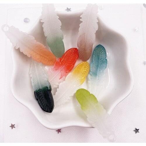 10PCS Resin Colorful 3D Feathers Flatback Rhinestone Scrapbook DIY Wedding 1 Hole Appliques Home Figurines Ornament Crafts OH58