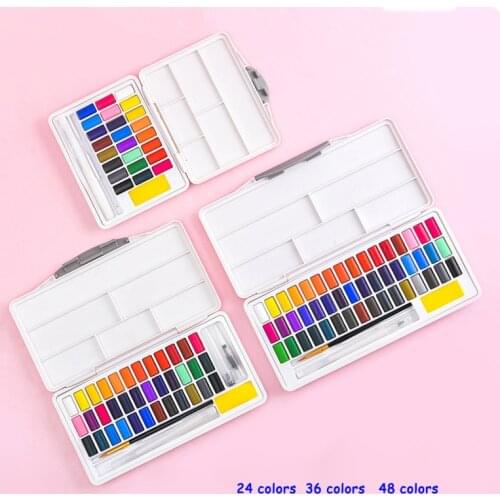 24/36/48 Colors Gouache Pigment Macarons Solid Watercolor Set Painting Box With Water Brush Hook Gelly Roll Pen Art Supplies