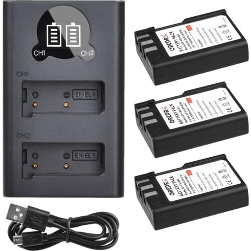 2000mAh EN-EL9 EN-EL9A Battery and EN EL9 EL9A Charger with Type-c Port for Nikon D3000, D5000, D40X, D40, D60 DSLR
